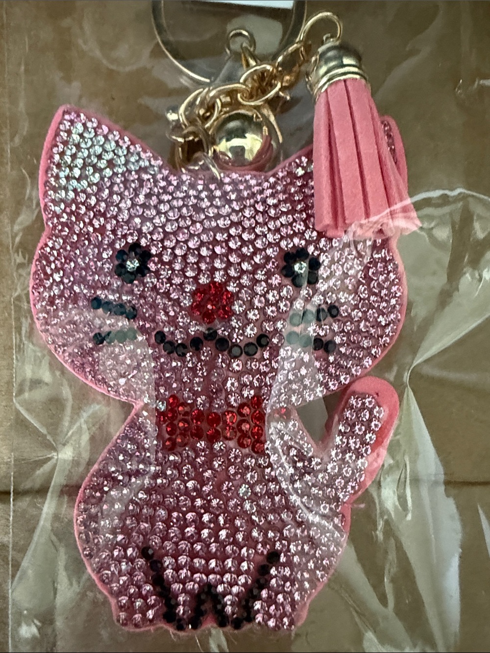 Pink Crystal Cat Bag Charm NWT